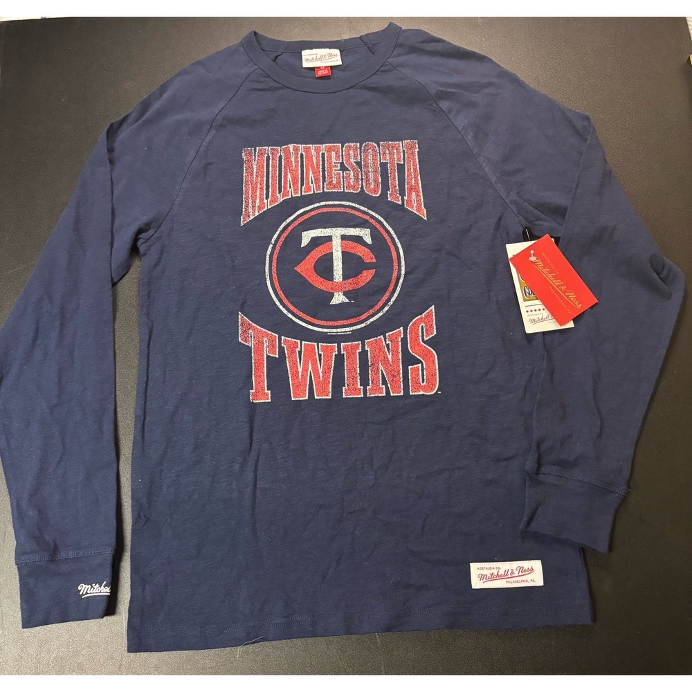 Mitchell And Ness MLB Arched Logo Slub Long Sleeve Twins Shirt Men's Small